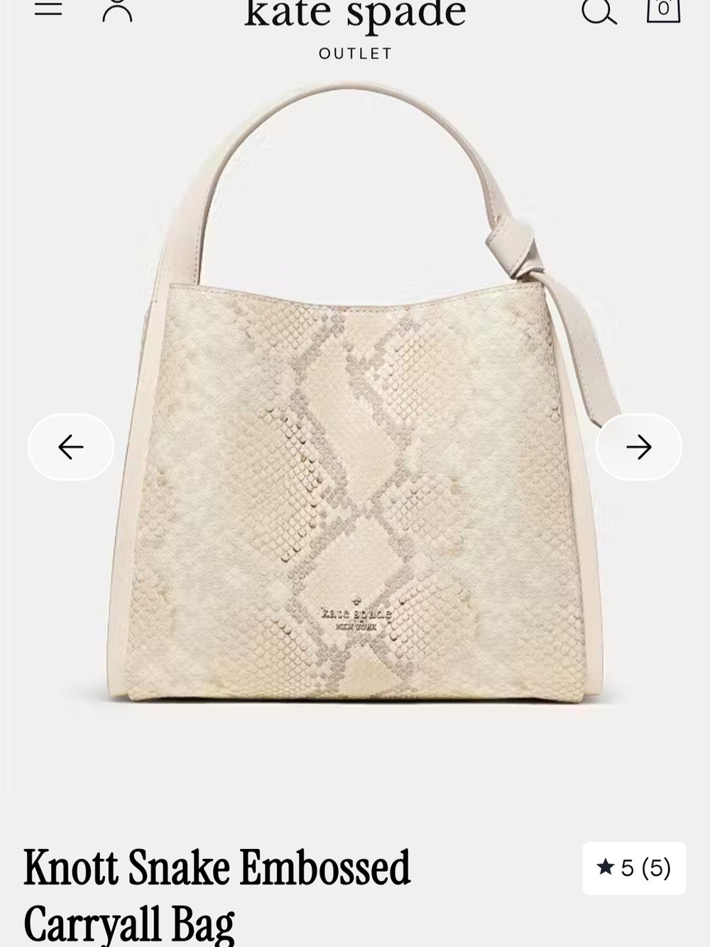 kate spade Knott Snake Embossed Carryall Bag in Cream